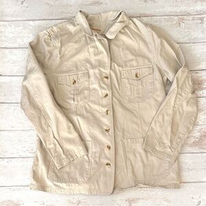 Crossroads XL Khaki Utility Jacket Womens Long Sleeve Button Up 100% Cotton